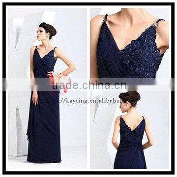 Graceful Fashion Trended Beaded V-neck Spaghetti Strap Simple Long Dress