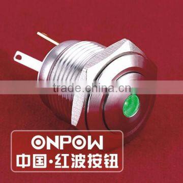 ONPOW 16mm Domed Dot Green Illuminated LED Metal Push Button Switch (GQ16B-10D/JL/G/2.8V/S) CE, RoHS