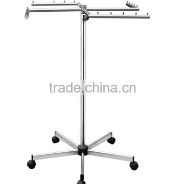 Clothing shop garment hanging display rail on castors