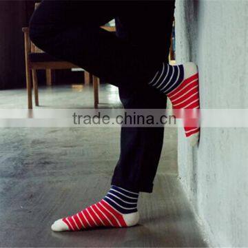 factory wholesale custom stripe blue/white/green stripe color men tight socks cotton sock supplier