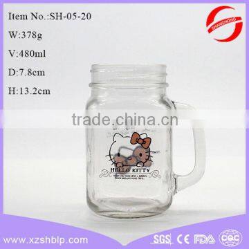 480ml hello kitty logo glass mason jar with factory price honey/jam bottle glass