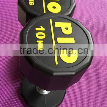 12 side one piece round rubber coated dumbbell