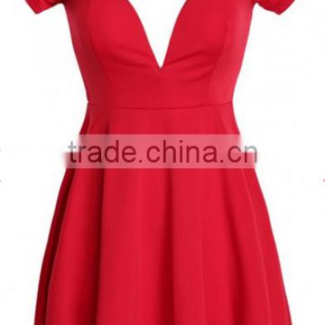 Red Plain Bandeau Draped Plunging Neckline Short Sleeve Dress