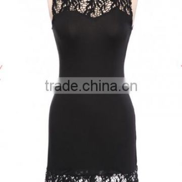 Black Patchwork Lace Hollow-out Sleeveless Dress