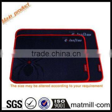 Dark Blue Woven Fabric Mouse Pad With Non-slip Rubber Bottom Red Hemming For Gaming