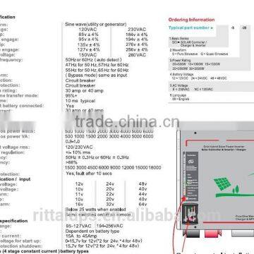 Hybrid Solar Inverter With Mppt Charge Controller 4kw 4000w photo-2