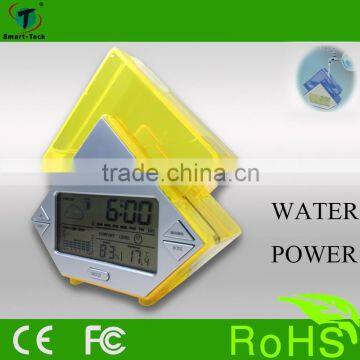 Innovative water power Alarm Clock, eco-friendly time Clock with thermometer and humidity fuction