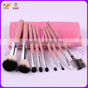 9Pcs Lovely Pink Wood Handle Travel Makeup Brush Set