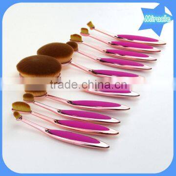 Pro private label foundation mermaid rose gold 10pcs oval makeup brush set