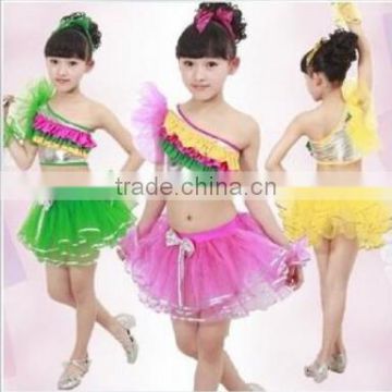 Supply Wholesale color shoulder ballroom children Latin dance dress girls