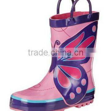 Lovely Girls Butterfly Print Rubber Rain Boots With Handle