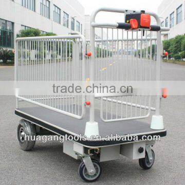 Electric Flatbed Trolley With Wire Fence For Materials Positioning