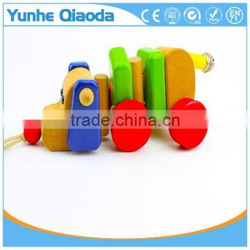 Colorful Pull Along Wiggles Dog Wooden Toy Wiggles as You Pull They Make a Clicking Sound and Make a Fun Baby photo-2