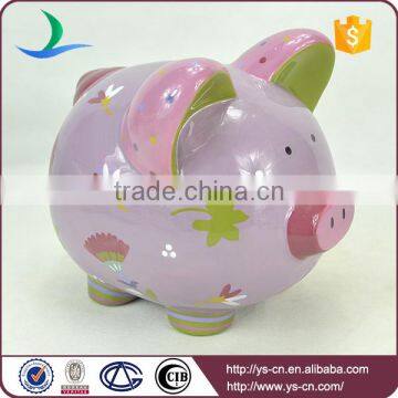 2015 Hotsale Purple Unbreakful Handprinting Ceramic Piggy Coin Bank Wholesale for Gift photo-3