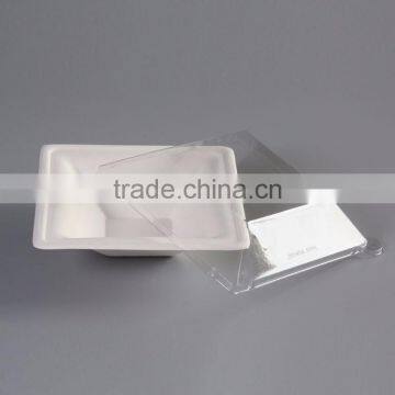 Compostable Disposable Sugarcane Square Salad Bowl With PET Lids photo-2