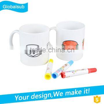 11oz DIY cup white coated ceramic mug with color pen painting