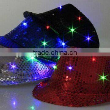 Hot-selling Factory Cheap Christmas Events Party Supplies LED Flashlight Colorful Hat Luminous Jazz Hat Sequin LED Hat