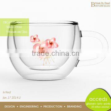 Party Drinkware Double Wall Clear Glass Mugs With Handle photo-5