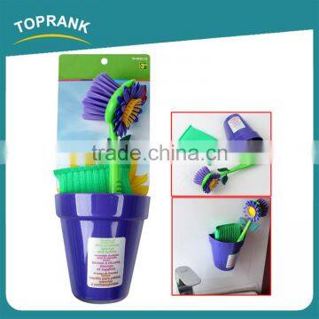 Toprank New Design Kitchen Super Cleaning Ability Flower Shaped Cleaning Brush Set Sponge Dish Scrubber Brush With Sucker