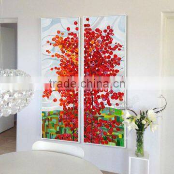 Wall Art 2 Panel Red Tree Oil Canvas Painting Abstract Scenery Picture For Living Room Wall Decor Oil Paintings Framed Stretc photo-4