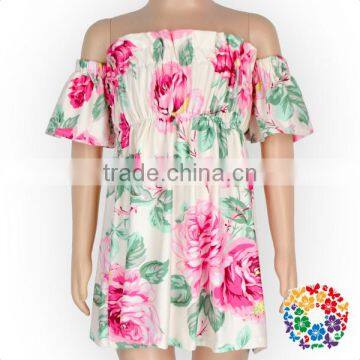 latest fairy peony print strapless short sleeve summer girl dress