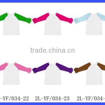Wholesale Children's Fall Boutique Clothing Hot Pink Long Ruffle Sleeve Shirts Baby Kids Icing Raglan photo-5