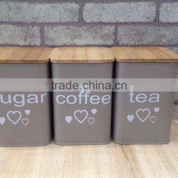 New Customized Pattern Kitchen Metal Caddy Tea Sugar Coffee Canister Jar With Bamboo Lid photo-3