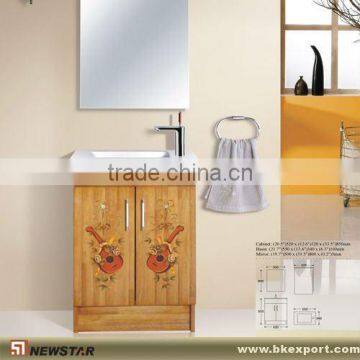 orange bath cabinet with tow doors