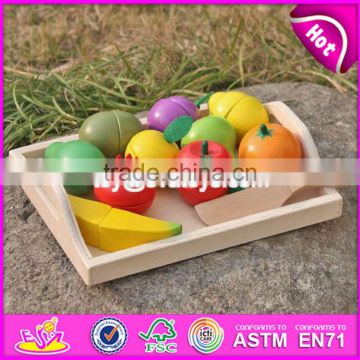 Pretend play kitchen toys wooden cutting fruit set for children W10B185