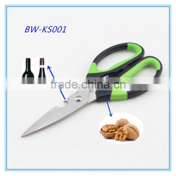 Rubber Handle Multifunction Kitchen Scissors with Bottle Opener