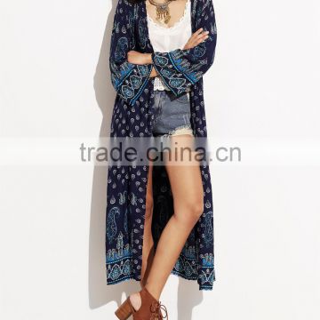 high fashion Long Sleeve cardigan jacket kimono Paisley Print Long Maxi Kimono