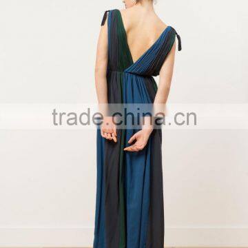 Long Weddings Bridesmaid Ball Gown Dresses Evening Long Pleated Front and Back V-neck Summer Dresses HSD5045 photo-3