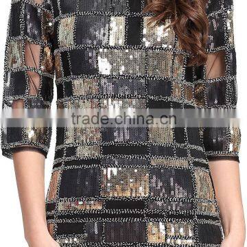 Open Back Club Lady Western Sexy Night Gold Sequin Dress Woman photo-3