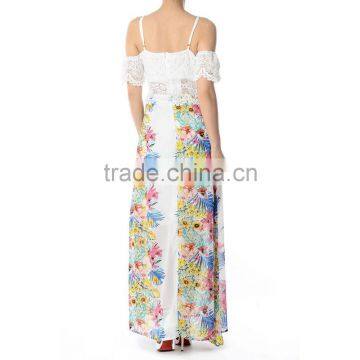 Floral Print Lace Trim Maxi Dress Elegant Woman Dress Party Dresses photo-4
