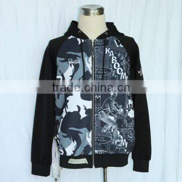 2015 New Fashion Design Black Color Digital Printing Men's Zipper Pocket Hoodies