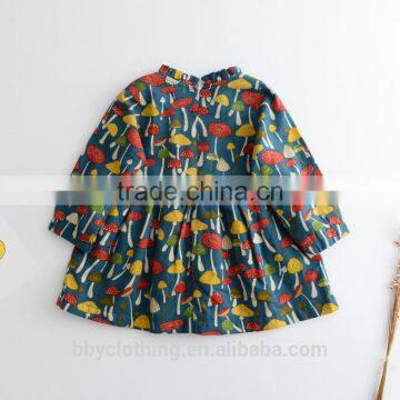 Girls Ruffles Mushroom Print Dress Cute Baby Neck Trimmed With Fall Party Clothes photo-3