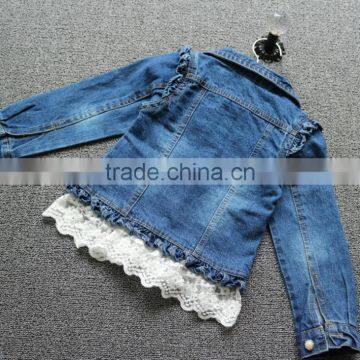 Hot Sale Latest Jeans Tops Girls With White Lace Lower Hem and Pearl Decoration photo-2