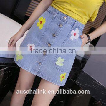 japanese style beautiful girl high waist embriodery mini jean skirt