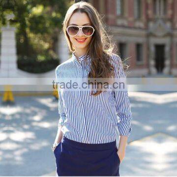 2015 Latest design high quality crop top stripe shirt for women