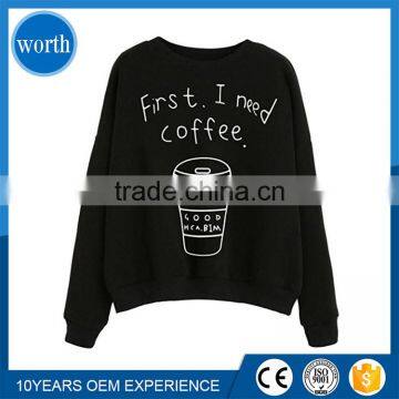 Sweatshirt Women Latest Style Black Pullover with Custom Silk Printing