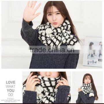 autumn winter ladies or women or girls fashion pure color new black and white scarf knit majored maker