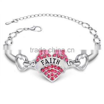 2016 diy faith bracelet red shining crystal faith bracelet insqired words custom logo bracelet with heart charms