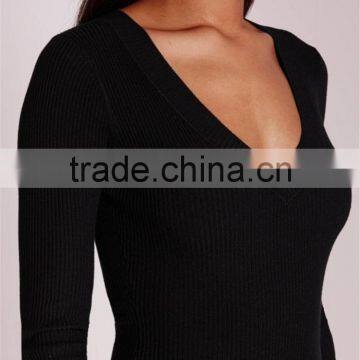 MGOO New Fashion Deep Plunge Bodysuit Black Custom Designs 95% Polyester 5% Spandex Plain Basic Fashion Item photo-6