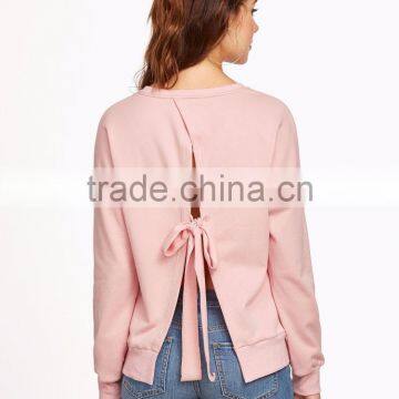 Whole Sale Pink Bow Tie Custom Sweatshirt Split Back Fashion Dolman Sleeve Sweatshirt Pullovers French Terry photo-4