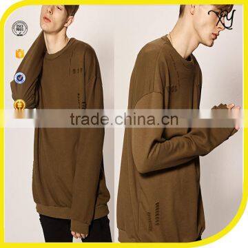 Casual Longline Regular Cut Mens Ripped Pullover Hoodie for Man photo-3