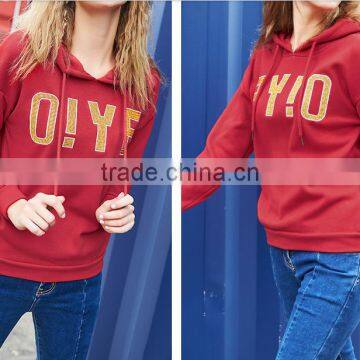 fashion design bright red long sleeve hoody have word printing for women