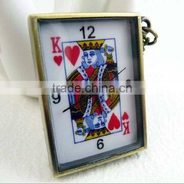 free shipping!!! 25*30mm cartoon playing card pendant pocket watch @ mixed Antique Bronze Mechanical Locket Watch pocket