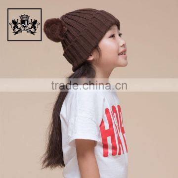 Wholesale Rabbit Fur Kids Winter Knitted Hats Children Fur Pom Poms Baby Hat With Hair