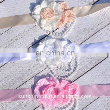 Cluster Satin Rose Pearl Flower Sash Belts QB5A24