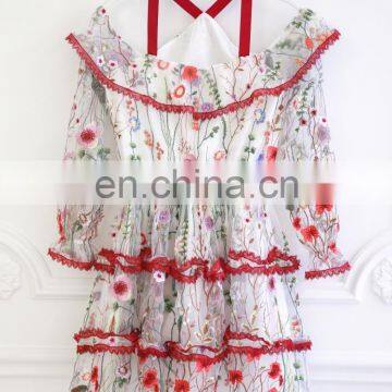Latest Fashion Dress Designs Pretty Women Long Sleeve Floral Ruffle Casual Dresses With Cold Shoulder photo-5